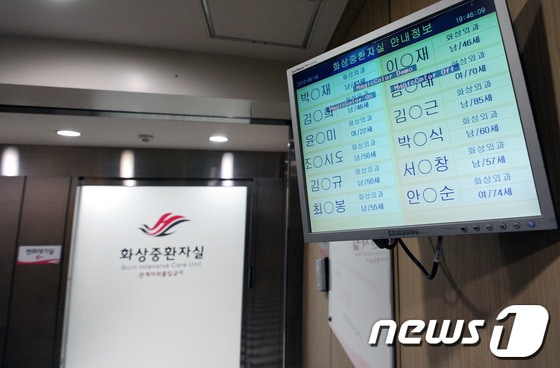 14일 오후 통합진보당사 앞에서 박영재씨가 분신자살을 시도해 서울 영등포 한강성심병원 중환자실에서 치료를 받고 있다. 사진은 환자가 치료를 받고 있는 중환자실 모습. © News1 박세연 기자