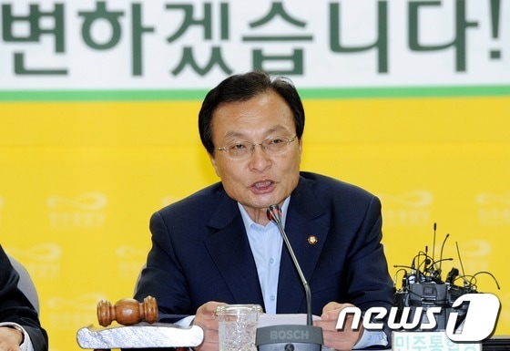 민주통합당 이해찬 대표가 15일 오전 서울 영등포 당사에서 열린 확대간부회의에서 모두 발언을 하고 있다. 2012.6.15/뉴스1 © News1 오대일 기자