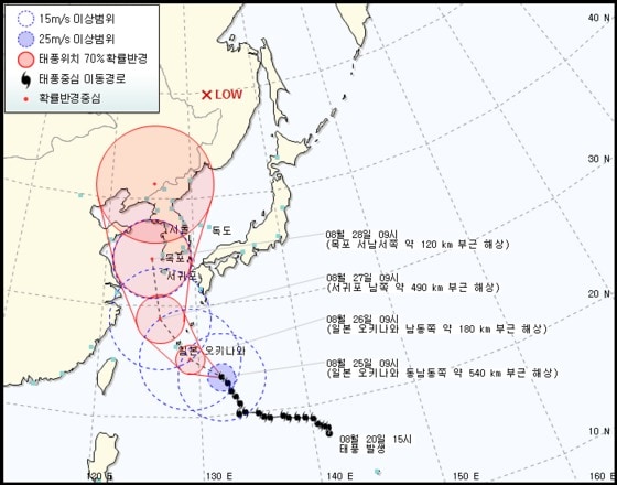제15호 태풍 '볼라벤' 예상경로(기상청). © News1 
