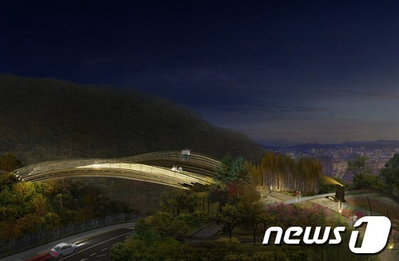 진주시 말티고개&#40;옥봉동&#41; 정상에 설치 예정인 보행교 야간조감도. © News1 