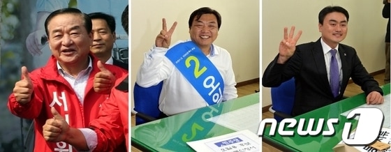 지난 10일 화성시선거관리위원회에서 재보궐 선거 후보등록을 마친 화성갑 3명의 후보들. © News1 