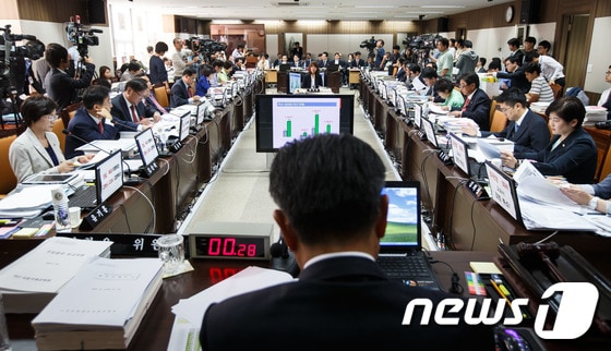 박근혜정부 국정감사 첫 날인 14일 오후 서울 세종로 정부서울청사에서 오전에 증인채택 문제로 파행됐던 교육부에 대한 국정감사가 속개되고 있다. 2013.10.14/뉴스1 © News1 유승관 기자