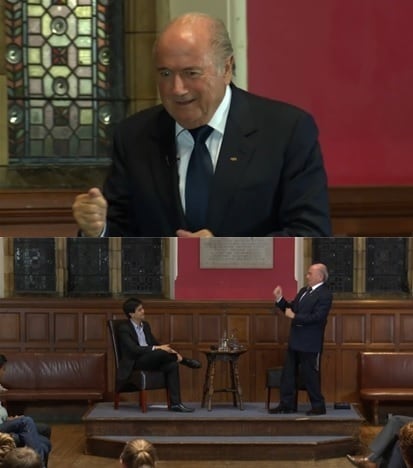 문제가 된 제프 블래터 FIFA 회장의 옥스포드 대학 강연 모습(유투브 영상 캡처). © News1