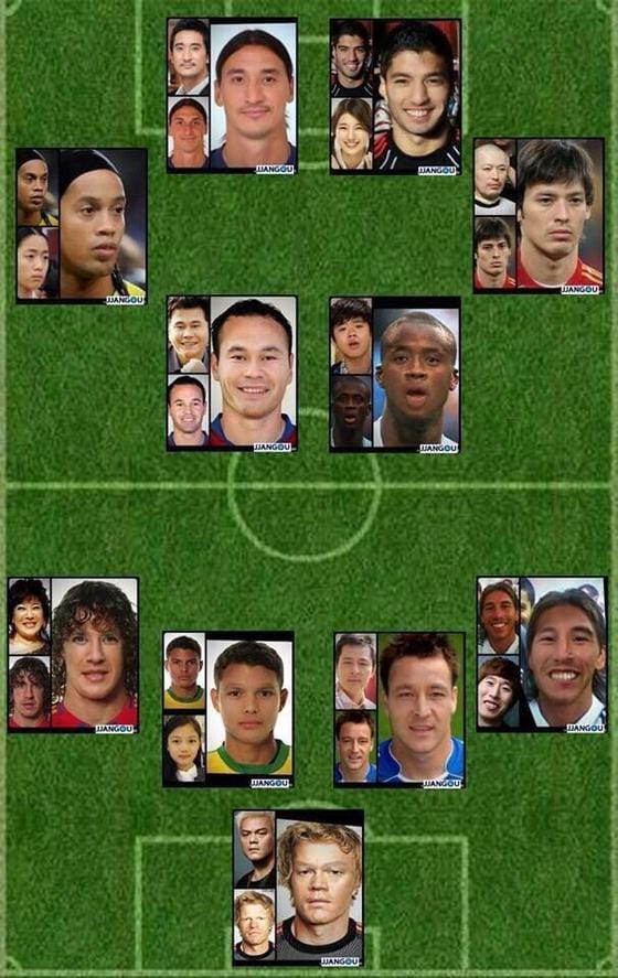 온라인에서 화제가 되고 있는 축구선수 닮은꼴 연예인 합성 사진(온라인 커뮤니티). © News1  