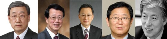 좌측부터 박용현 한국산업기술진흥협회장, 진정일 고려대 KU-KIST 융합대학원장, 박상도 한국이산화탄소포집 및 처리연구개발센터장(이상 창조장), 송희준 이화여대 교수(황조근정훈장), 염재호 고려대 교수(홍조근정훈장)© News1  