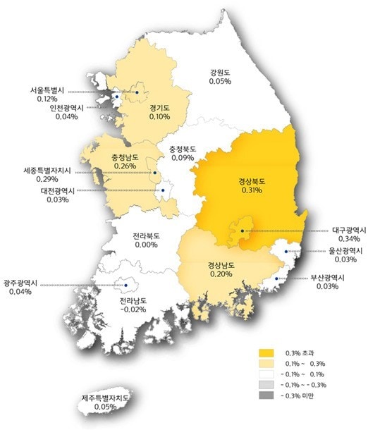 전국 아파트 주간 매매가격 동향.(한국감정원 제공) © News1