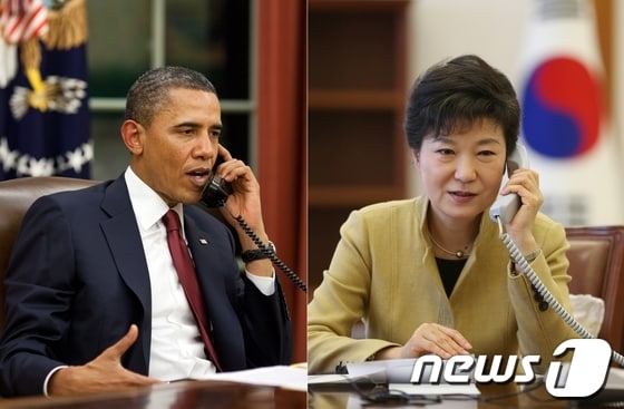 박근혜 대통령과 버락 오바마 미국 대통령이 지난 17일 전화통화를 하고 대북(對北) 문제를 포함한 한반도 안보 현안 등에 관해 논의했다. 청와대에 따르면, 이날 두 정상 간의 통화는 이날부터 이틀 간 북아일랜드에서 열리는 주요 8개국(G8) 정상회의 참석차 비행기로 이동 중이던 오바마 미 대통령이 먼저 전화를 걸어 이뤄졌다. (뉴스1 DB) 2013.6.17/뉴스1 © News1 박철중 기자