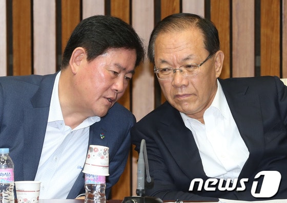 황우여 새누리당 대표와 최경환 원내대표가 19일 서울 여의도 국회에서 열린 최고중진연석회의에서 대화를 나누고 있다. 2013.6.19/뉴스1 © News1 송원영 기자