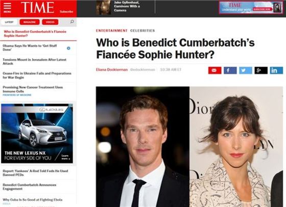 베네딕트 컴버배치가 소피 헌터와의 약혼을 발표했다. ⓒ News1