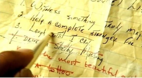 '죽기 전 소원'을 의미하는 버킷리스트. 영화 '버킷리스트'의 한 장면 ⓒ News1