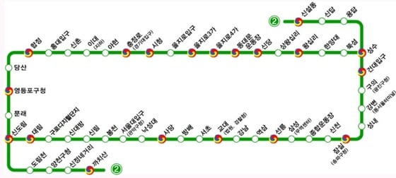서울 지하철 2호선 노선도.(사진제공=서울메트로)
