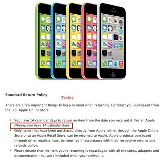 미 IT 전문 매체인 나인투파이브맥이 입수한 애플 내부 문서에 따르면 애플은 이달 13일부터 아이폰 반품 유효기간을 기존 30일에서 14일로 크게 줄였다. © News1