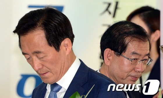 6·4 지방선거 서울시장 선거에 출마한 새누리당 정몽준(왼쪽), 새정치민주연합 박원순 후보. /뉴스1 © News1 양동욱 기자