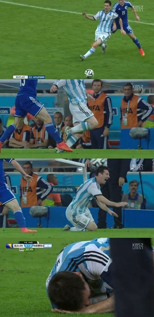 메시가 발목 부상을 당할뻔했다. ©  KBS2 방송 캡처  