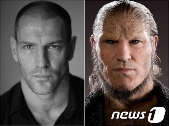 데이비드 르게노(왼쪽)과 해리포터에서 펜리르 그레이백으로 분장한 모습.© News1  