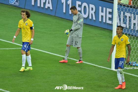 독일전 대패에 침통한 브라질 선수들. © AFP BBNews=News1