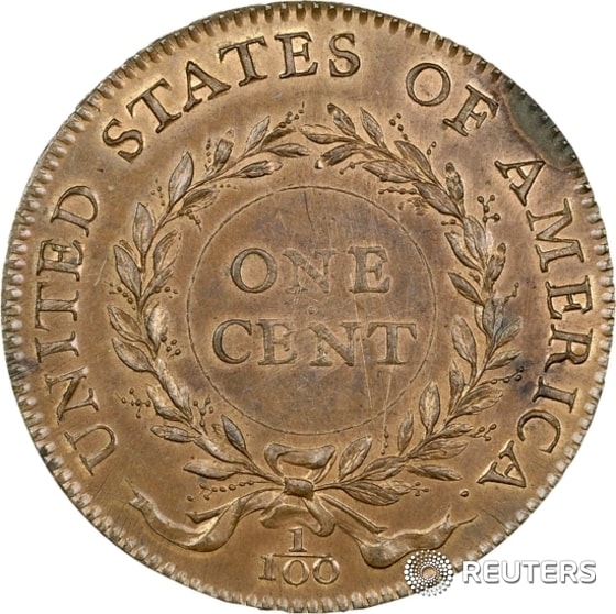 Publicity photo of the reverse of the "Birch Cent", which sold at auction for $2.9 million