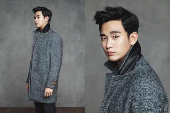 헤링본 코트를 입은 배우 김수현(사진=지오지아)
