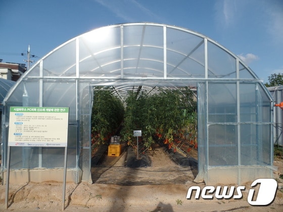 충북 충주시가 국내 최초로 개발 성공한  ‘아취형 기능성 PC(Polycarbonate) 시설하우스’ 모습.ⓒ News1
