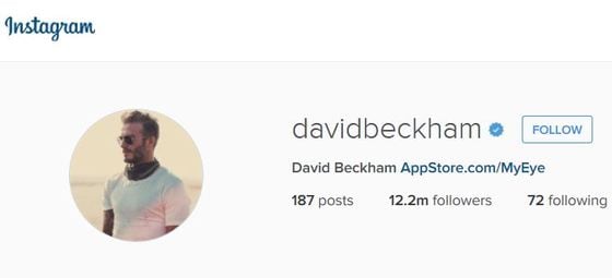 팔로워수가 1220만명이 넘는 데이비드 베컴의 인스타그램 계정.(인스타그램 캡처)ⓒ 뉴스1