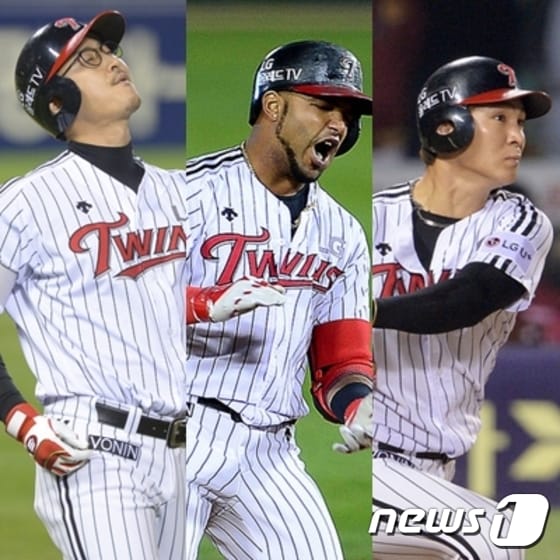 플레이오프에서 부진에 빠진 LG 트윈스의 중심타선을 이루고 있는 박용택, 히메네스, 오지환(왼쪽부터 순서대로).ⓒ News1 DB