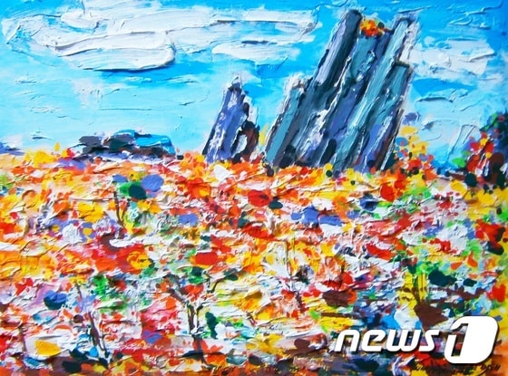 김지영 작가 작품 '규봉암의 단풍'(광주 아트타운갤러리 제공)2016.10.29/뉴스1ⓒ News1