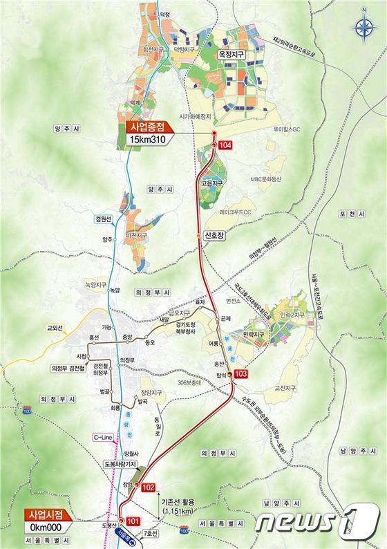 도봉산~옥정 광역철도 노선도 ⓒ News1 진현권 기자