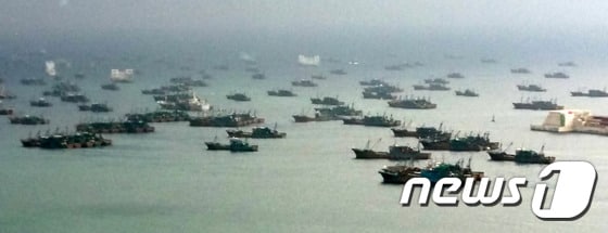 풍랑주의보를 피해 경북 울릉군 연안에서 피항 중인 중국 오징어 선단 모습 (뉴스1자료)ⓒ News1 최창호 기자