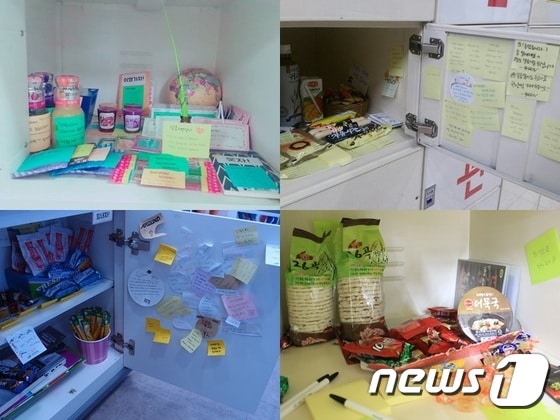 왼쪽 위부터 시계방향으로 강남역 달콤창고(정혜라씨 제공), 강변역 달콤창고, 신림역 달콤창고(서울 관악서 제공), 강남역 달콤창고의 모습. ⓒ News1