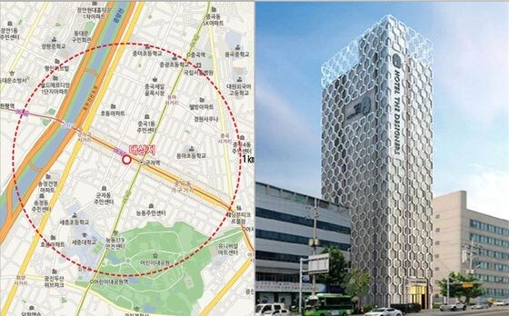 군자역 관광숙박시설 위치도 및 조감도.(서울시 제공) ⓒ News1