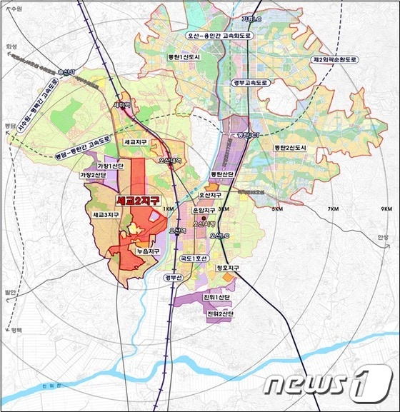 오산세교2지구 위치도. ⓒ News1
