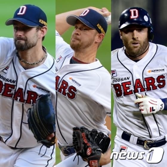 두산 베어스의 외국인 선수. 왼쪽부터 차례대로 니퍼트, 보우덴, 에반스. ⓒ News1