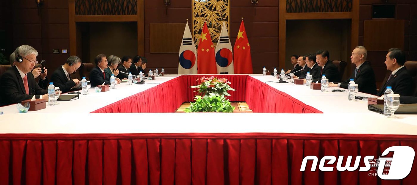 아시아태평양경제협력체(APEC) 정상회의를 참석 중인 문재인 대통령이 11일 (현지시간) 베트남 다낭 크라운플라자 호텔에서 시진핑 중국 국가주석과 정상회담을 하고 있다. (청와대 페이스북) 2017.11.12/뉴스1 ⓒ News1 이광호 기자