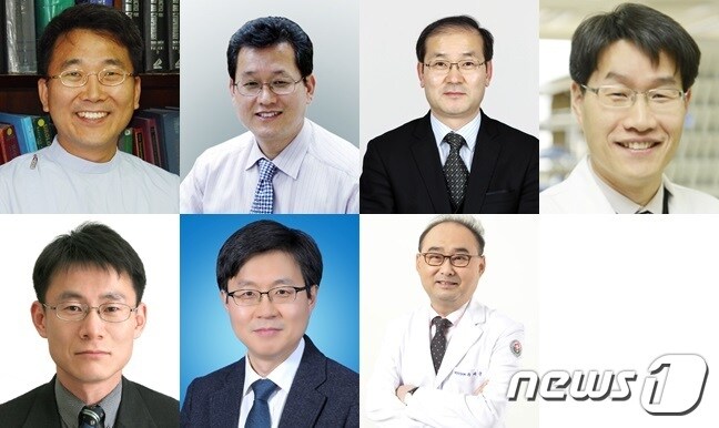 전남대학교병원 주요 보직 인사. 왼쪽 위부터 진료처장 남종희 병리과 교수, 사무국장 김성완 전남대치과병원 관리부장, 기획조정실장 김윤현 영상의학과 교수, 의생명연구원장 김병채 신경과 교수. 아랫줄 왼쪽부터 교육수련실장 박형욱 교수, 홍보실장 윤경철 안과 교수, 의료질관리실장 주재균 외과 교수.2017.11.20/뉴스1 ⓒ News1 박준배 기자