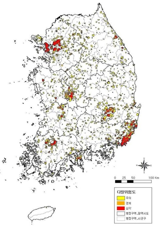 ‘전국 산불다발위험지도’ ⓒ News1