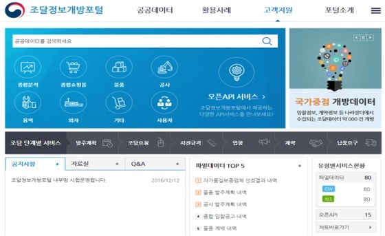 조달정보 개방포털(data.g2b.go.kr) 메인 화면 ⓒ News1