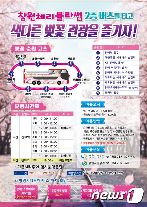 창원 체리블라썸 2층 버스 리플릿.(창원시제공)2018.3.22/뉴스1ⓒ News1 ⓒ News1