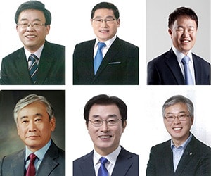 맨위 왼쪽부터 강청룡 전 강원도의원, 안중기 전 국정원 팀장, 이재수 전 청와대 행정관, 정용기 전 강원문화진흥원장, 정재웅 전 강원도의원, 황찬중 춘천시의원. ⓒ News1 김경석 기자