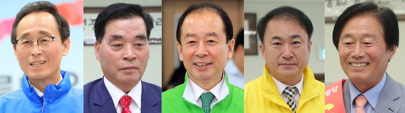 전북도지사 후보. 왼쪽부터 송하진, 신재봉, 임정엽, 권태홍, 이광석 후보.ⓒ News1