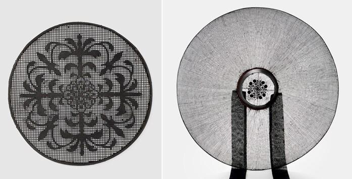 종이를 오려 만든 정꽃(갓의 상부 장식·왼쪽)과 흑대립(갓).  문화재청 제공