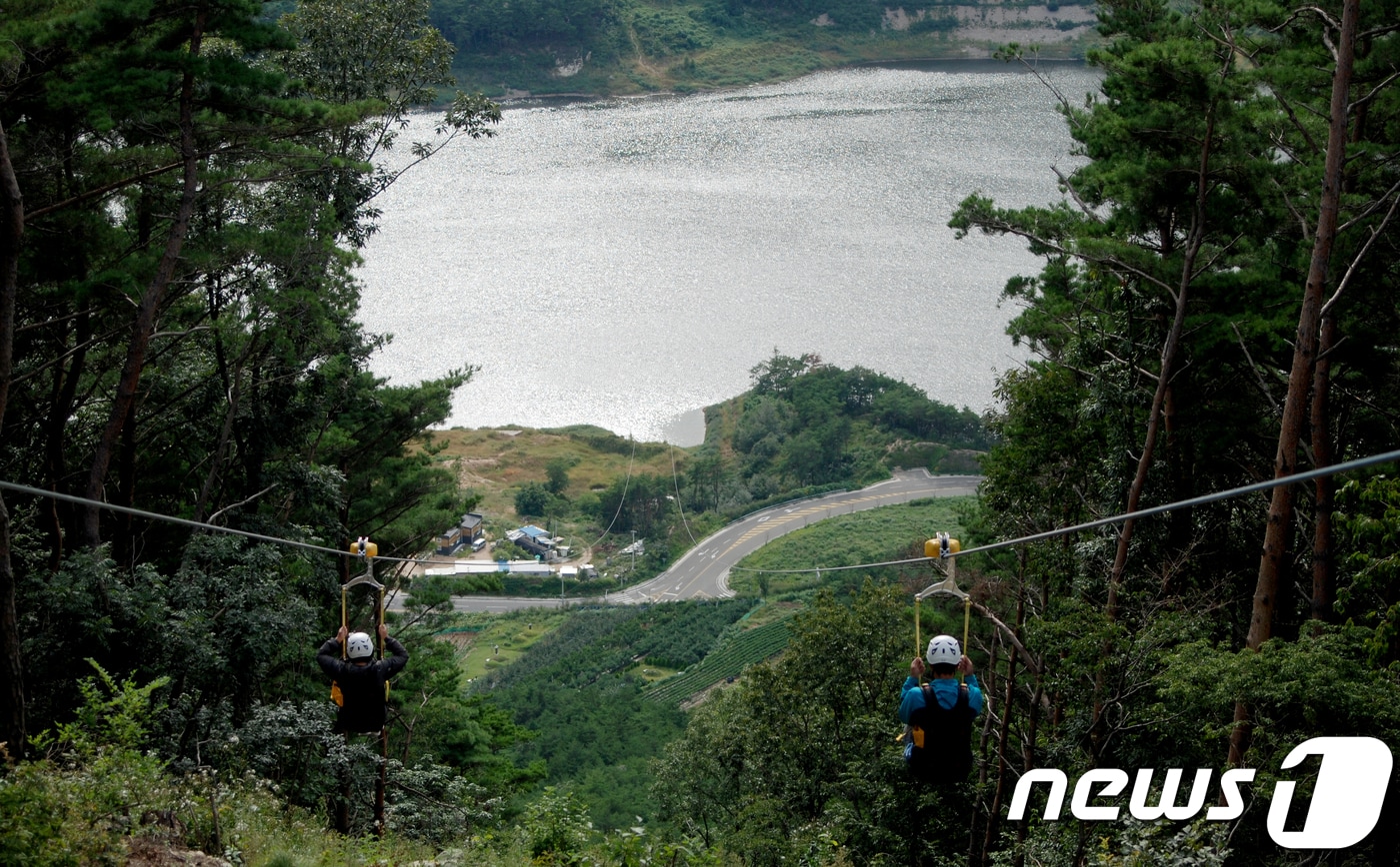 경북 영천보현산댐짚와이어.(영천시제공)2018.6.5/뉴스1 ⓒ News1 정우용 기자