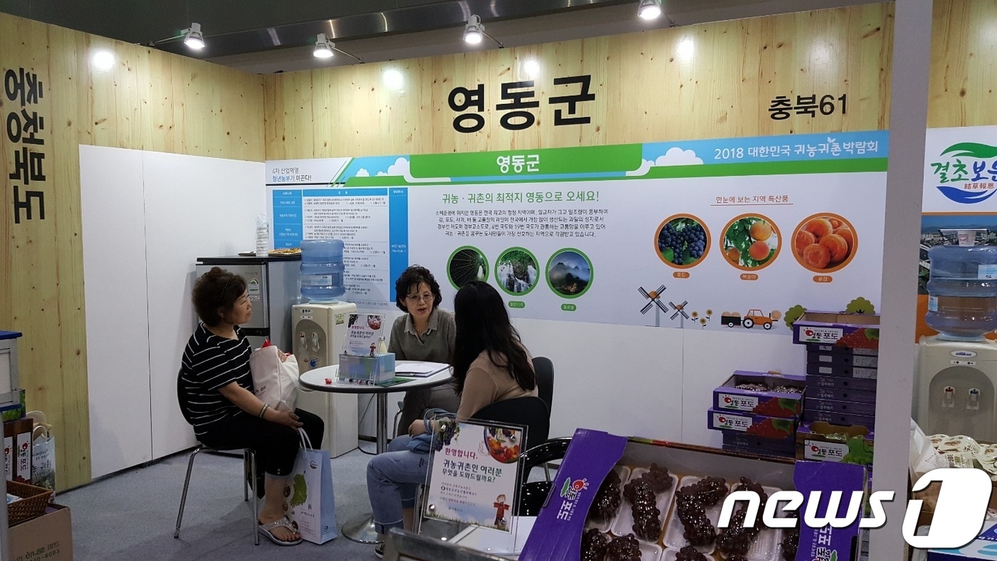 대한민국 귀농 귀촌 박람회에서 영동군 공무원이 귀농을 생각하는 도시민과 상담을 하고 있다.(영동군 제공). ⓒ News1