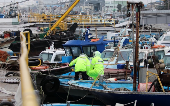 전북 군산시 해망동 내항에서 군산해경이 피항한 선박들을 점검하고 있다.(군산해경 제공. 재판매 및 DB금지)/뉴스1