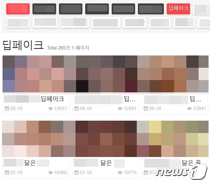 한 음란사이트에 인공지능(AI) 기술을 활용한 '딥페이크(DeepFake)'를 통해 제작된 연예인 합성 음란물이 게시되어 있다. ⓒ News1