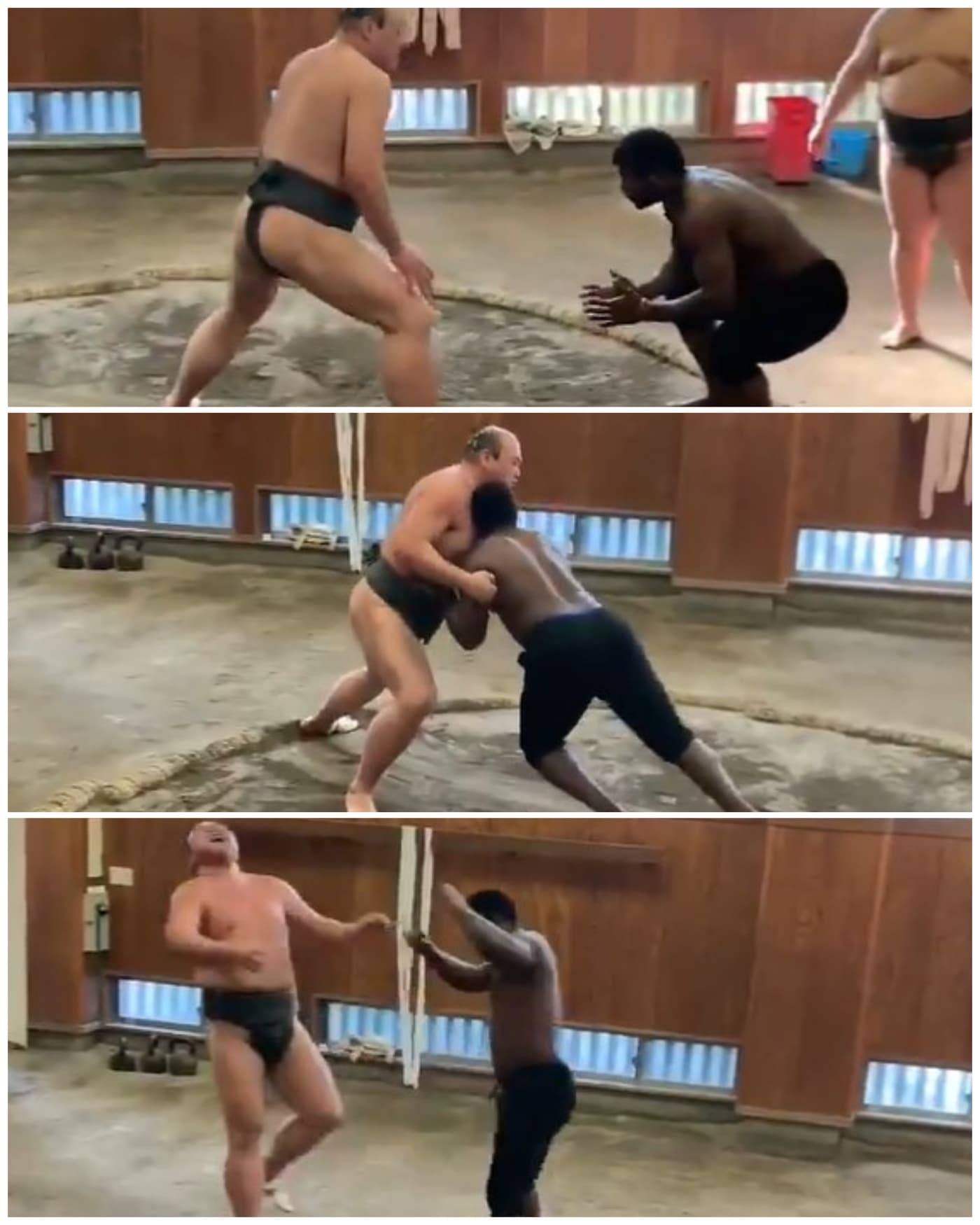 일본에서 스모 선수와 훈련 중인 야시엘 푸이그. (푸이그 트위터 캡처) ⓒ 뉴스1