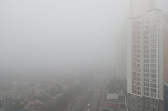 전북 전주시 서원로 일대가 짙은 안개로 뿌옇게 보이고 있다.2019.2.28/뉴스1 ⓒ News1 