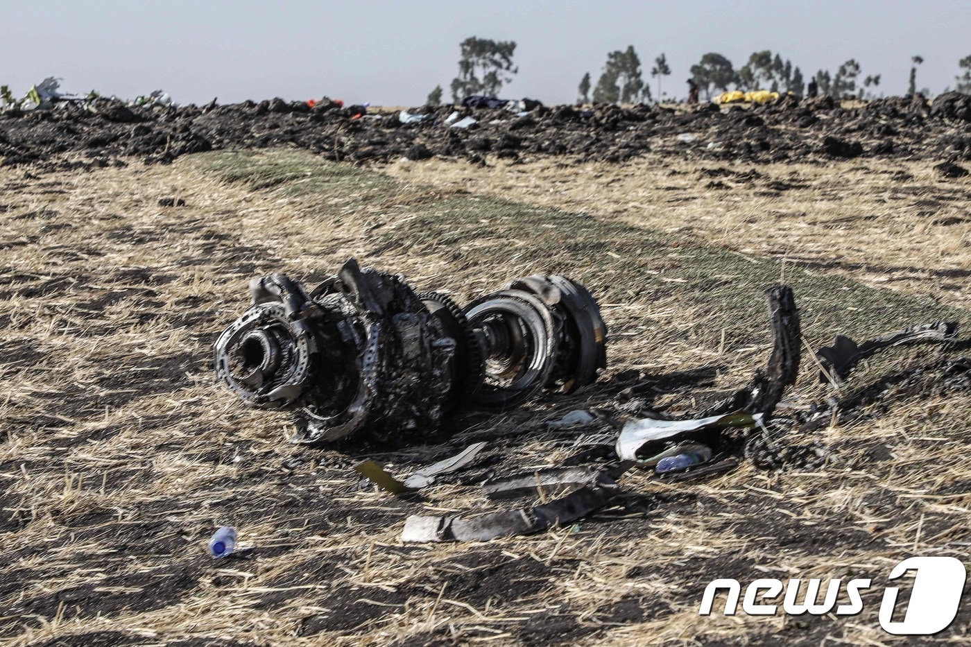 11일 (현지시간) 에티오피아 아디스아바바서 약 60㎞ 떨어진 비쇼프투시 근처에서 케냐 나이로비로 향하던 중 추락한 에티오피아항공 소속 여객기의 잔해가 보인다. 이날 추락사고로 탑승객 157명이 전원이 숨진 것으로 알려졌다. ⓒ AFP=뉴스1