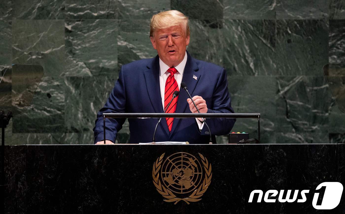 도널드 트럼프 미국 대통령이 2018년 뉴욕 유엔본부에서 열린 유엔총회서 연설을 하고 있다.<자료사진> ⓒ AFP=뉴스1 ⓒ News1 우동명 기자