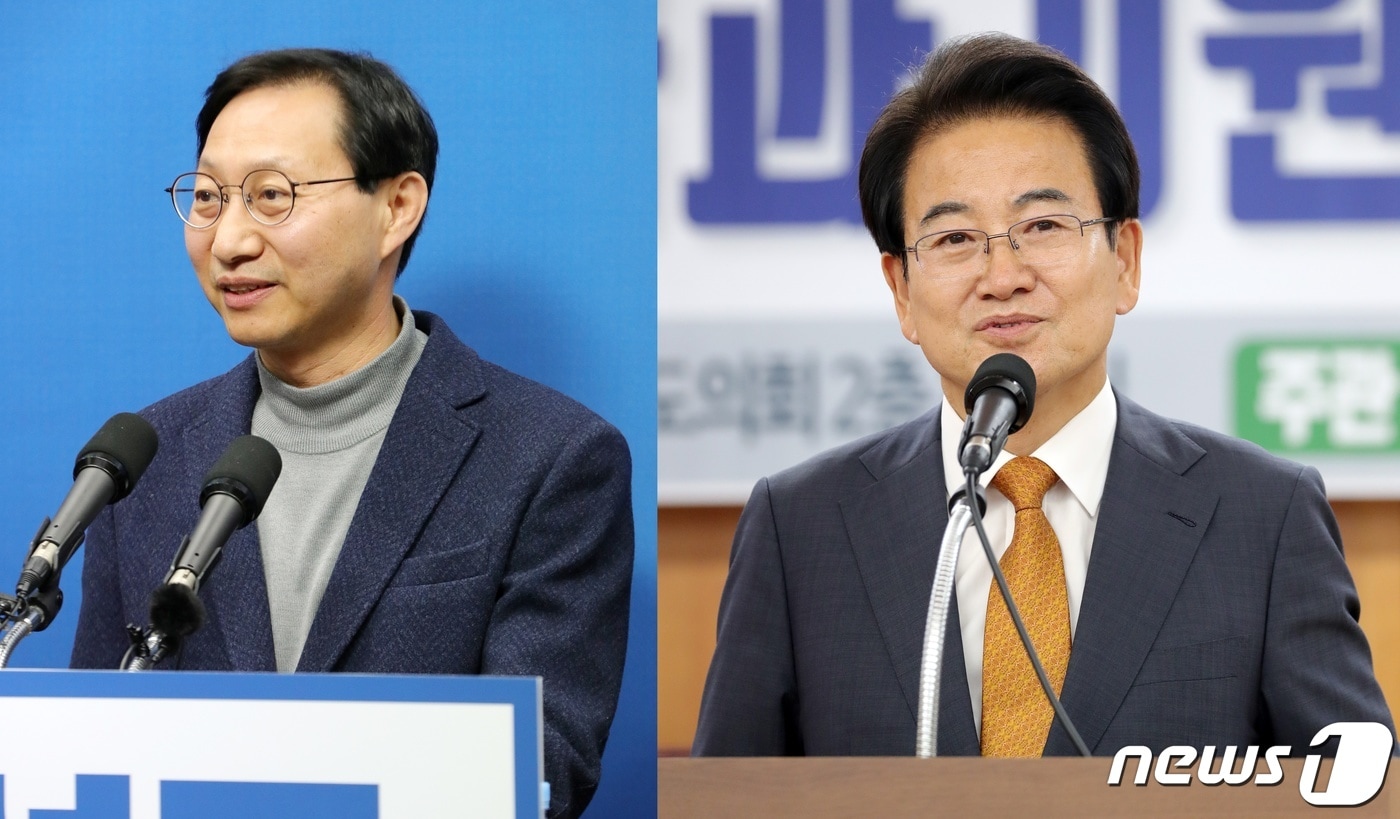 전북 전주을 국회의원에 출마하는 김성주 민주당 예비후보(왼쪽)와 정동영 민생당 예비후보../뉴스1 ⓒ News1 김동규 기자
