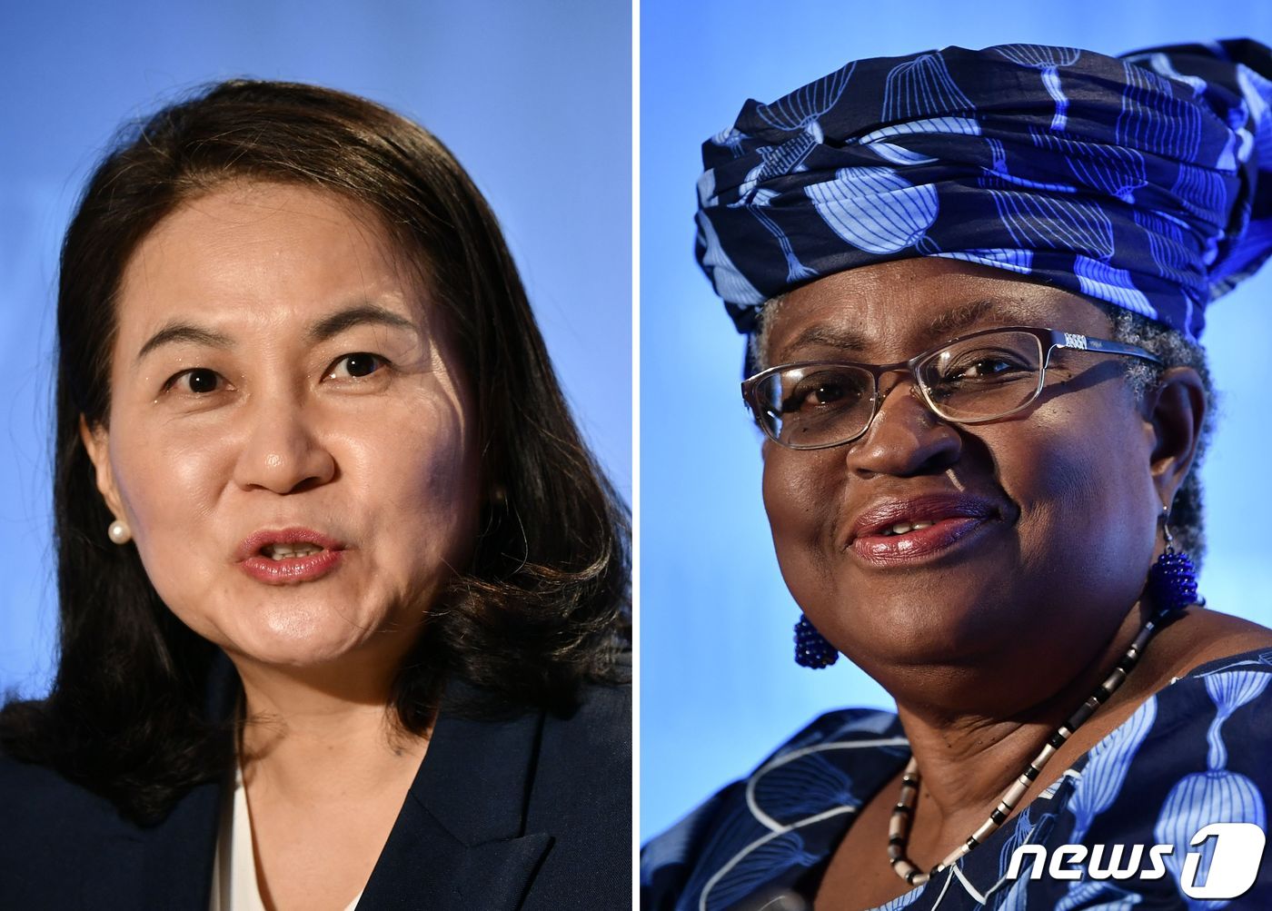 유명희 산업통상자원부 통상교섭본부장이 세계무역기구(WTO) 사무총장 선거에서 최종 라운드에 진출했다고 블룸버그 통신이 소식통을 인용해 7일(현지시간) 보도했다.  본부장과 함께 결선에 진출한 후보는 나이지리아의 응고지 오콘조-이웰라(오른쪽) 후보다.  ⓒ AFP=뉴스1 ⓒ News1 이동원 기자